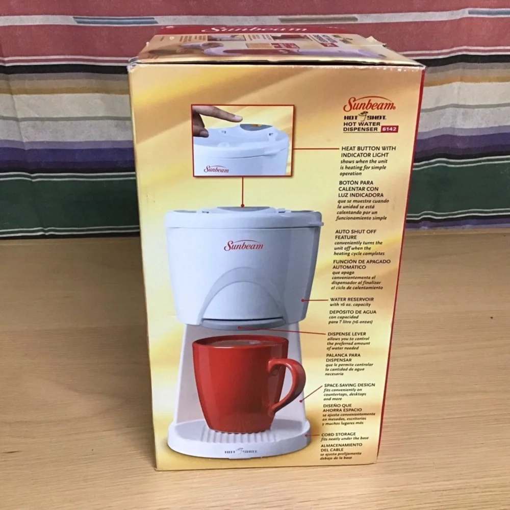 Sunbeam Hot Shot Water Dispenser 6142 White 16oz Heats Fast W/Ceramic Bowl NEW - Picture 4 of 6